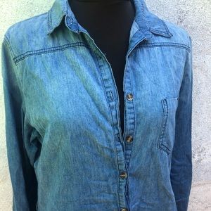 Chambray soft denim shirt dress with pockets
